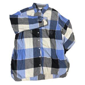 Plaid DKNY Women’s Long Sleeve Shirt Dress L Blue/Black/Gray SIDE POCKETS